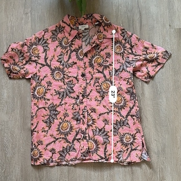 A.L.C Sterling Button Front Pink Orange Short Sleeve Top - Picture 4 of 5